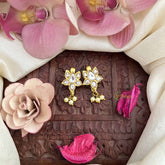 Vriksham Lotus Floral Style Kundan Jadau Press Bugadi-White-Pearls-J3799